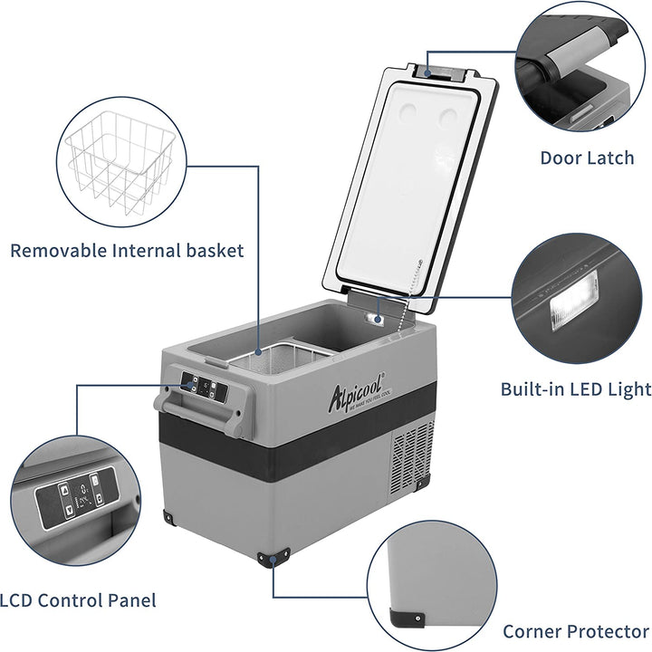 Alpicool CF45 Dual-Compartment 40L Car Refrigerator - Quiet Operation, Bluetooth, Perfect for Travel